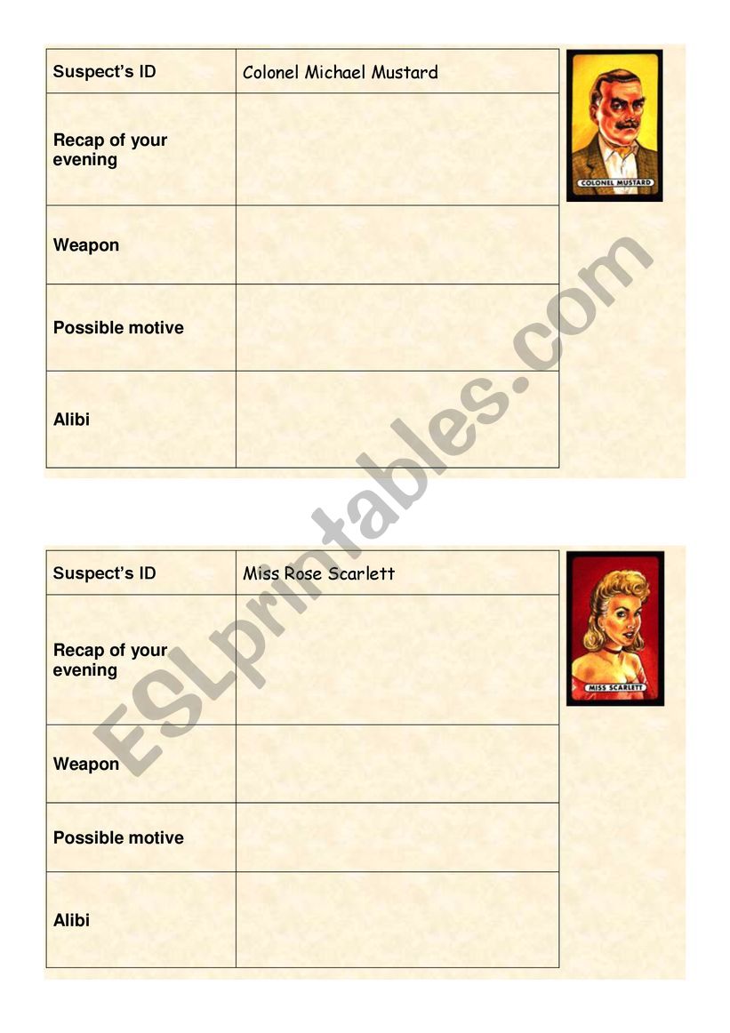 Cluedo re-usable WS 4 worksheet