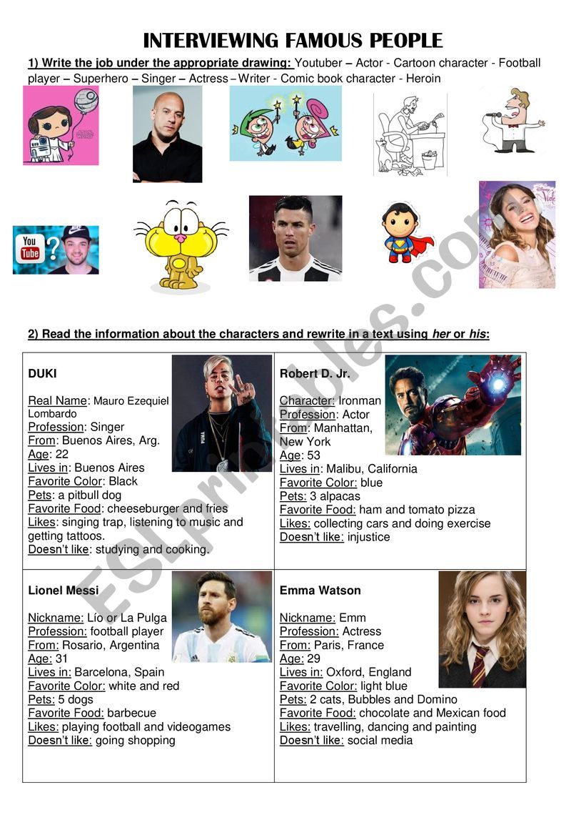 Interviewing famous people worksheet