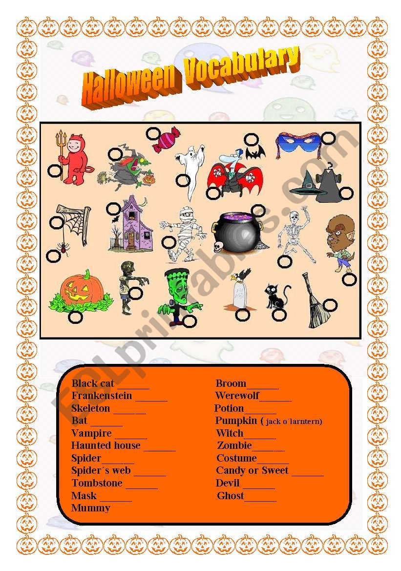 Halloween vocabulary worksheet