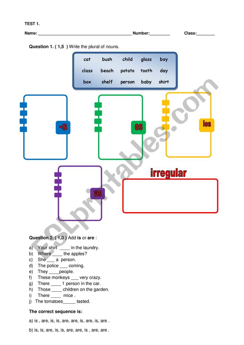 Test 1  worksheet