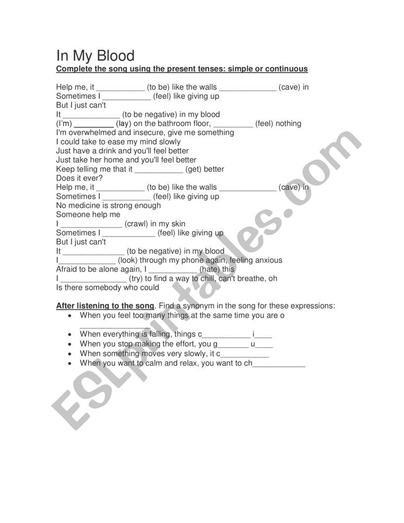In my blood worksheet