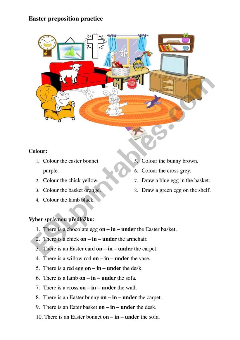 Easter preposition and vocabulary practice