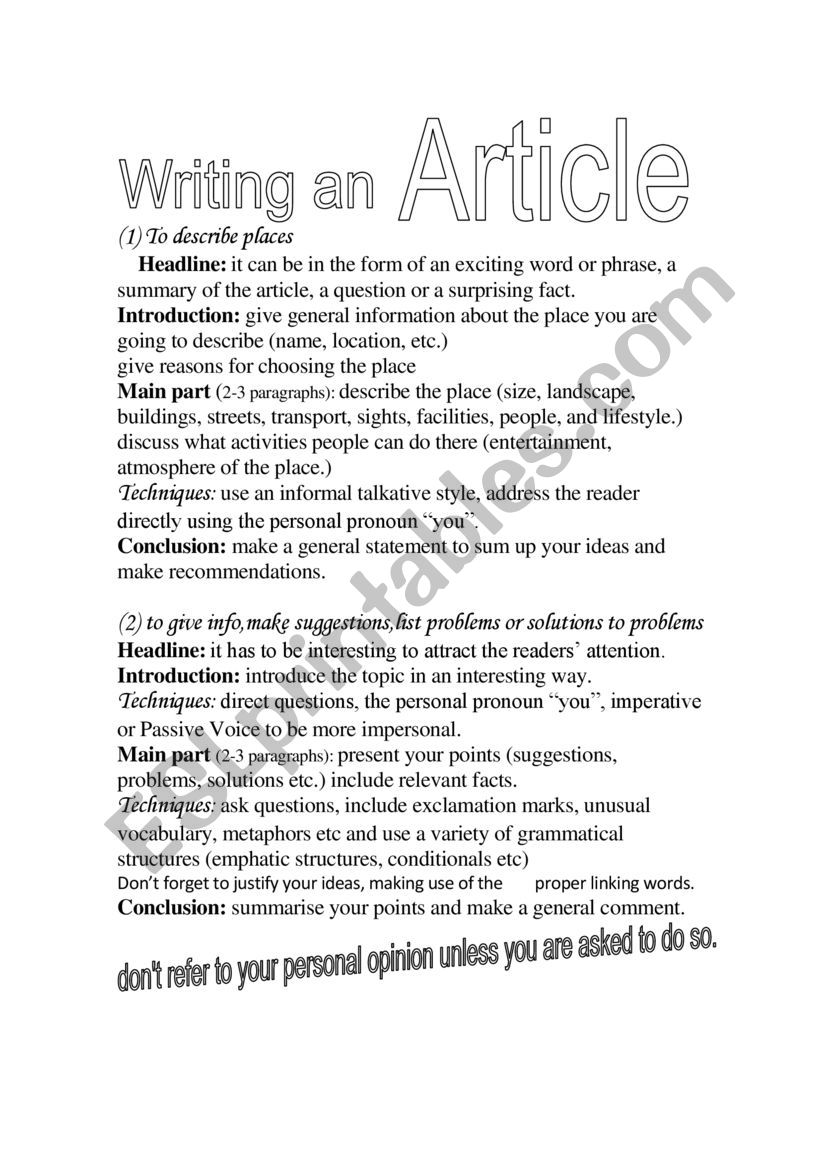 writing articles worksheet