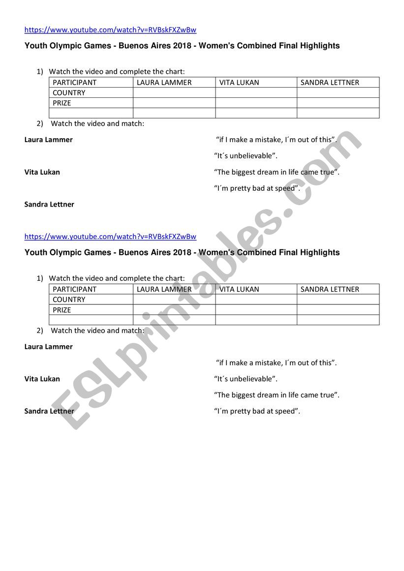 Youth Olympic games 2018  worksheet