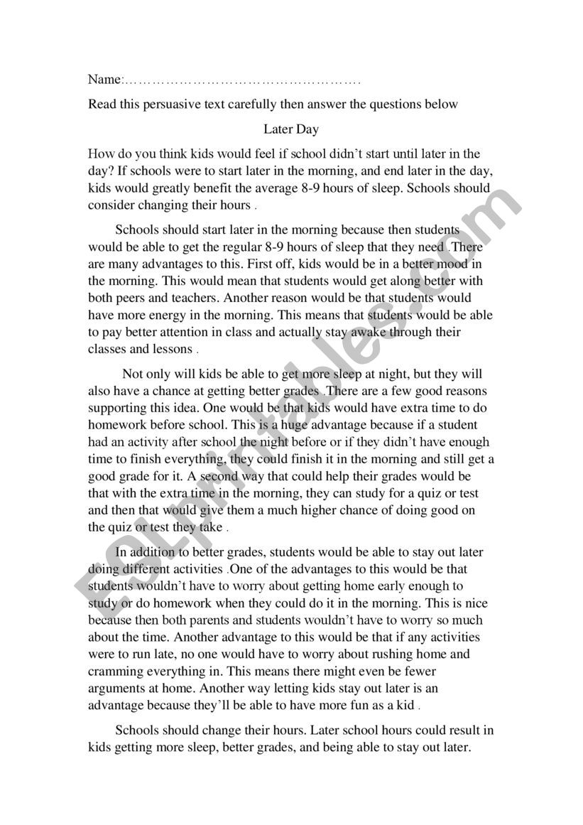 persuasive reading passage worksheet