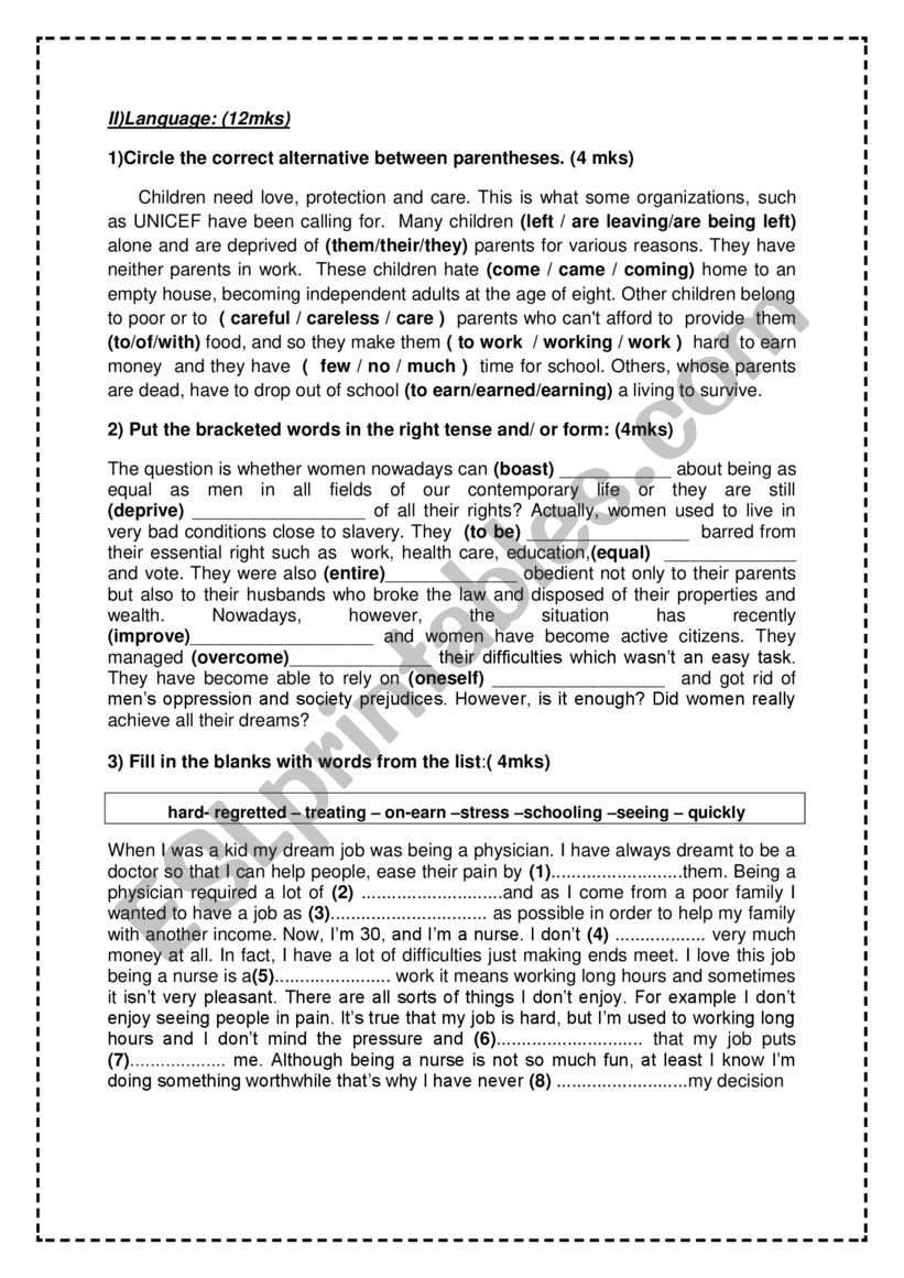 language worksheet