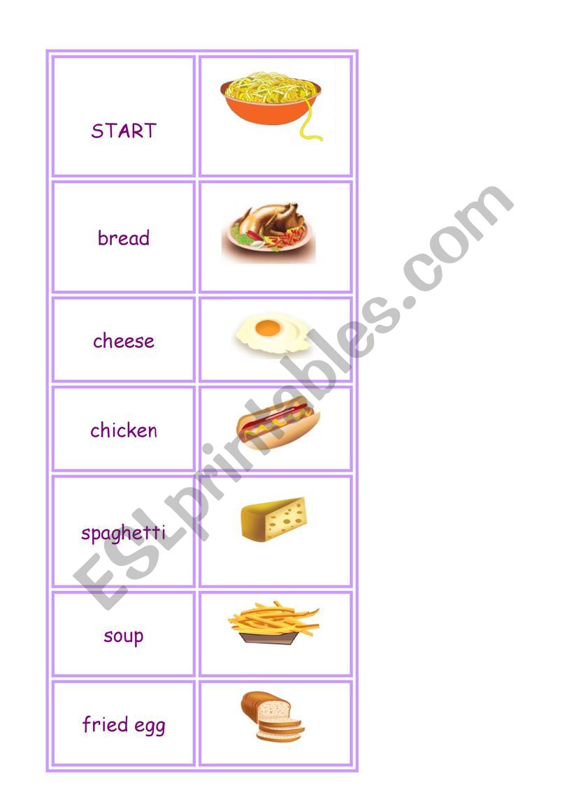 Food vocabulary domino worksheet