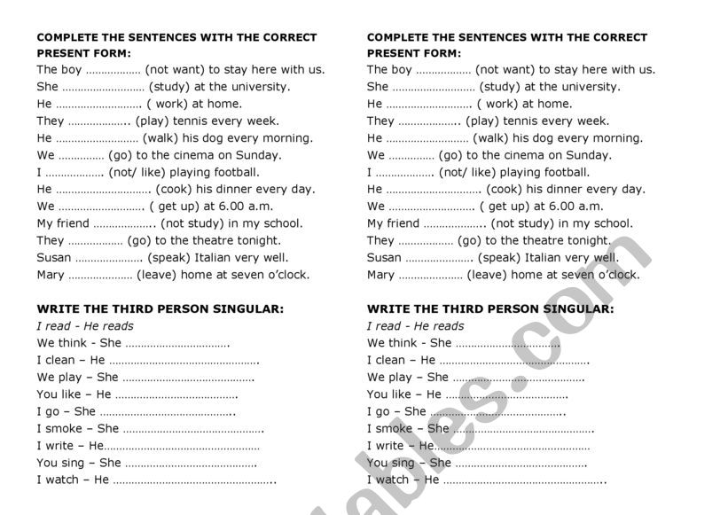 Simple present exercises worksheet