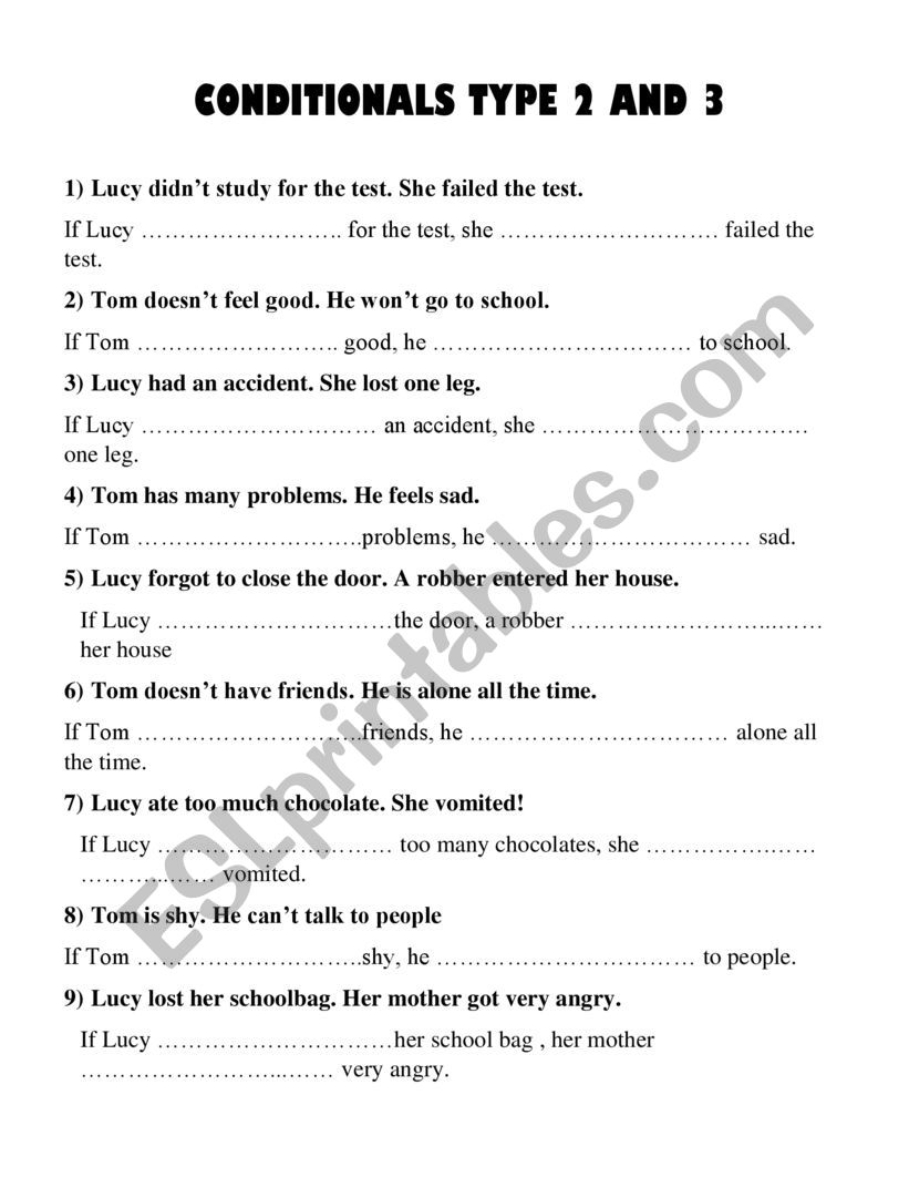 conditionals type 2 and 3 worksheet
