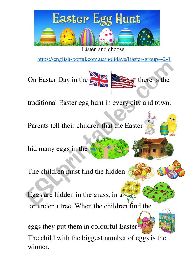 Easter egg hunt. listening worksheet