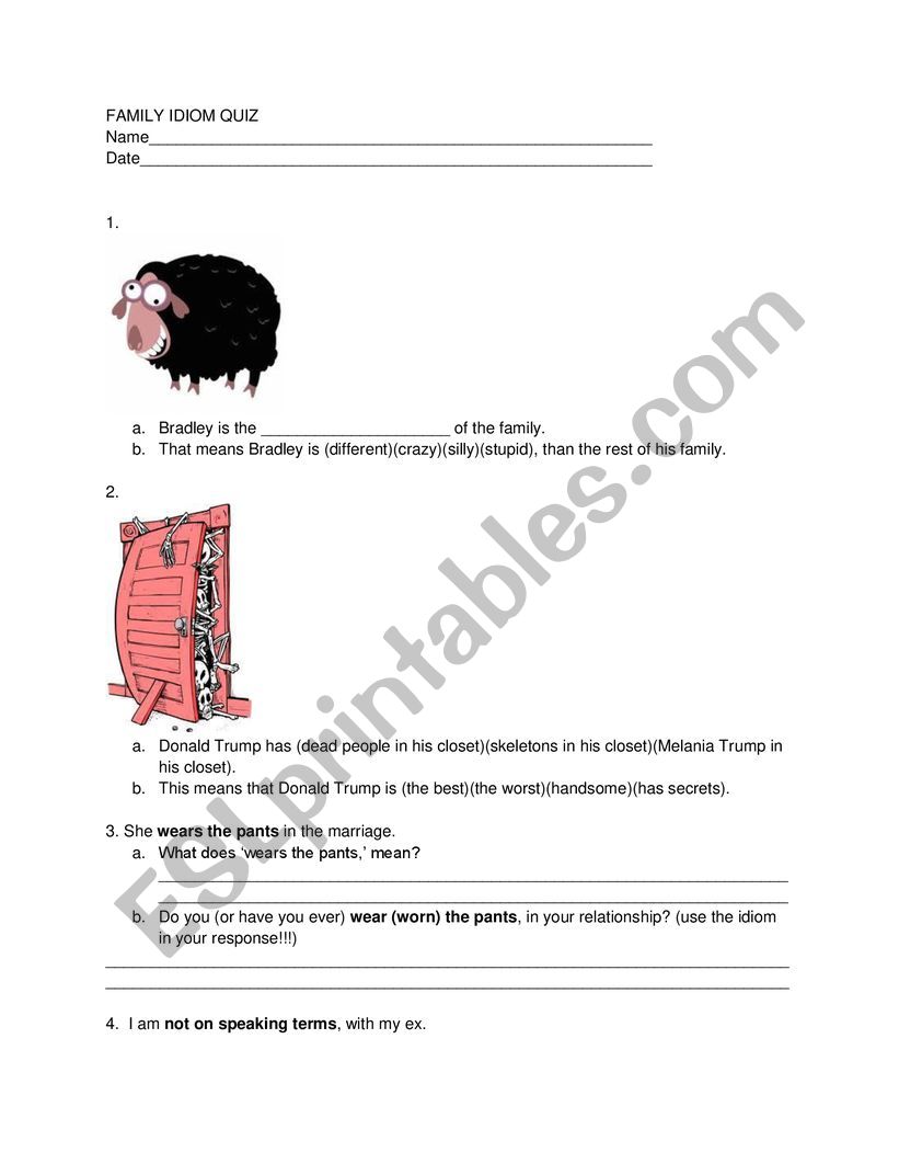 Family Idiom QUiz worksheet