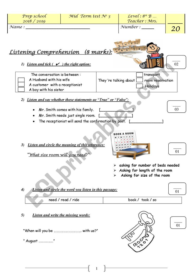 Mid semester test N3 For 8th form