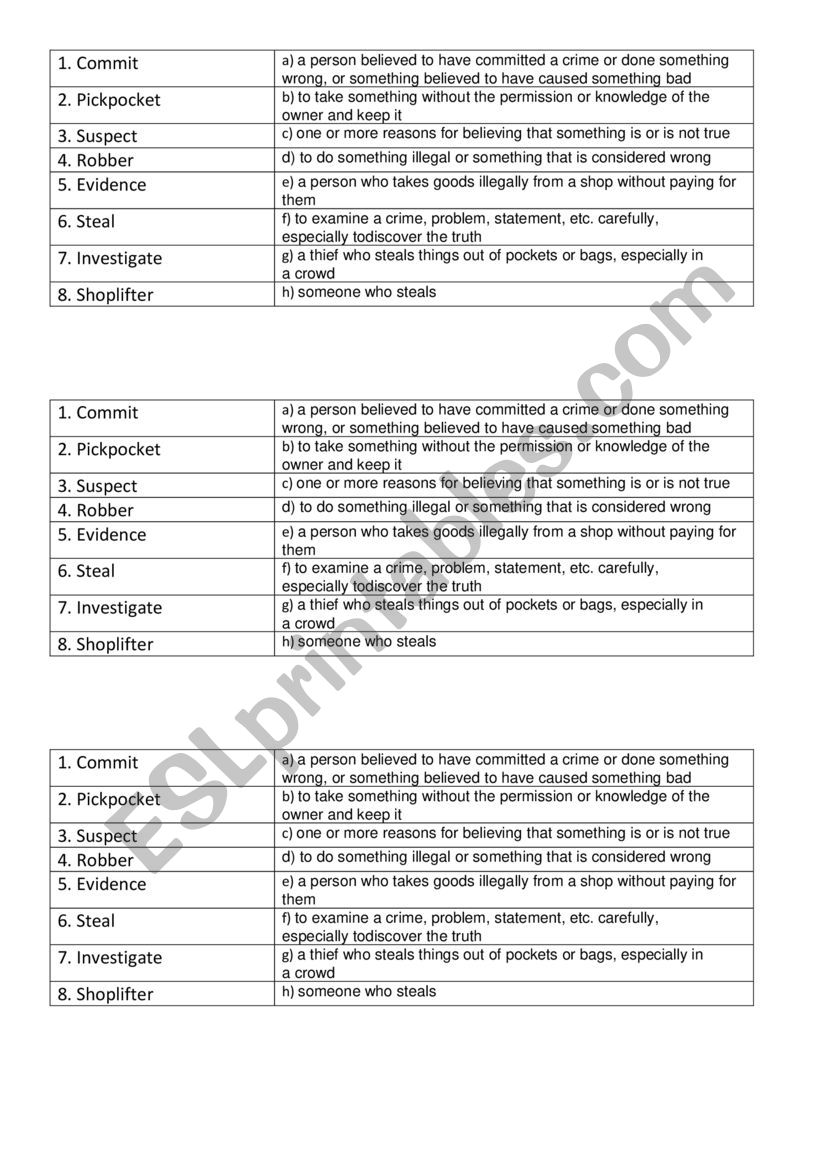 Crime Vocabulary worksheet