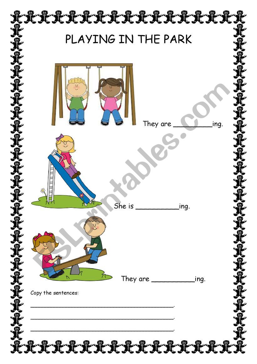 Playing in the park worksheet