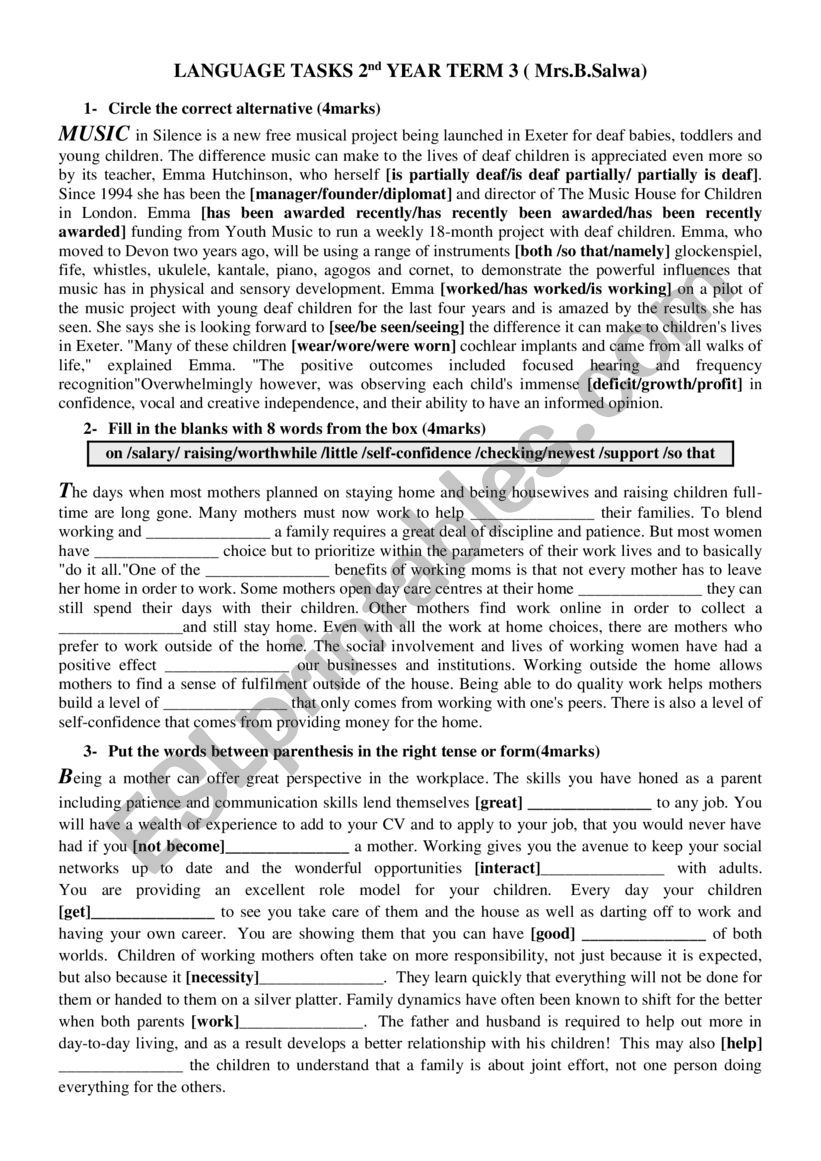LANGUAGE TASKS 2nd YEAR TERM 3