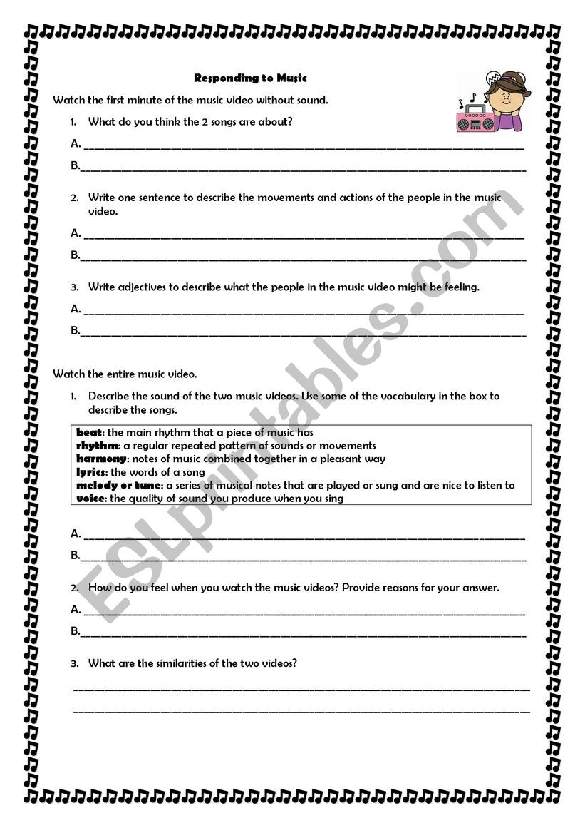 Responding to Music worksheet