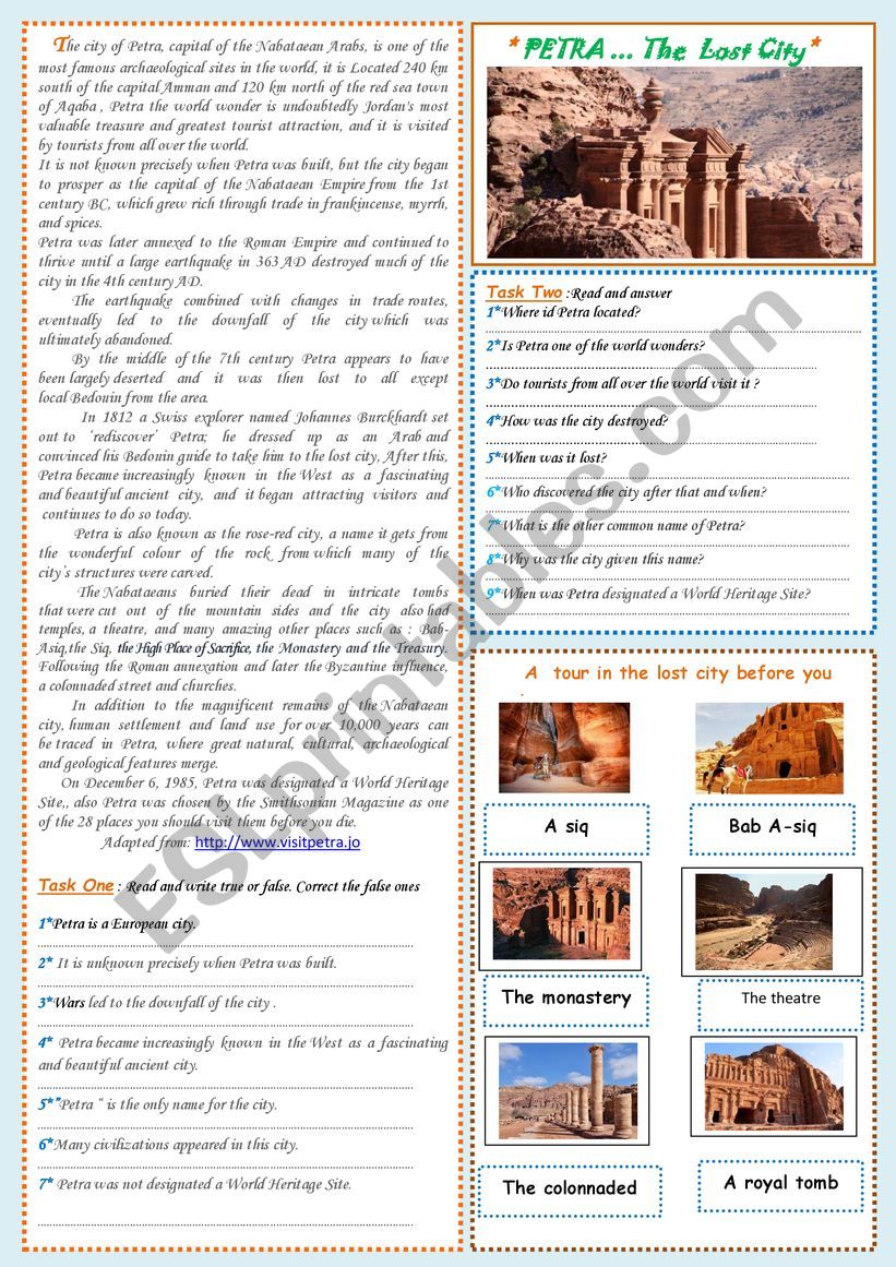 Petra the lost city worksheet