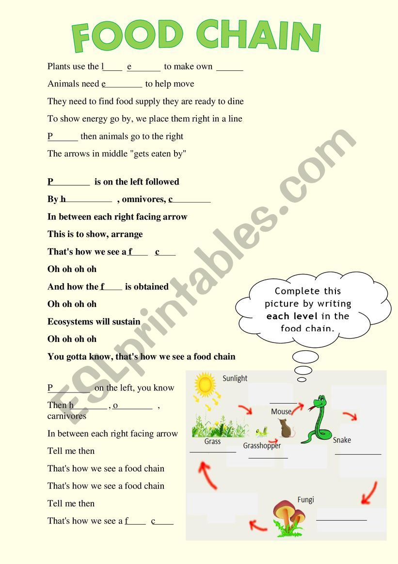 Food Chain song with blanks + KEY