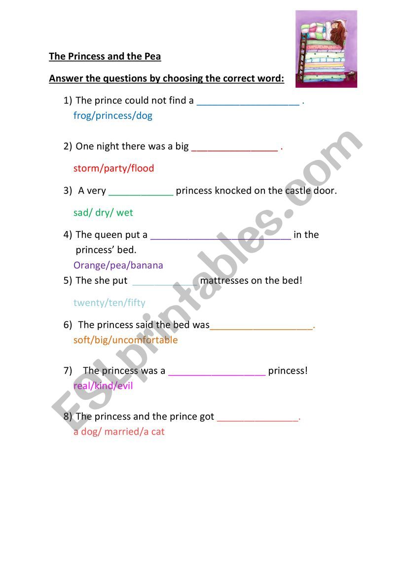 Princess and the Pea  worksheet