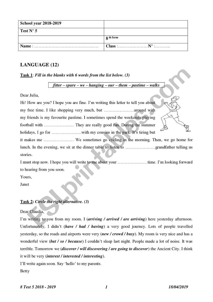 8 Test 5 2018-2019 worksheet