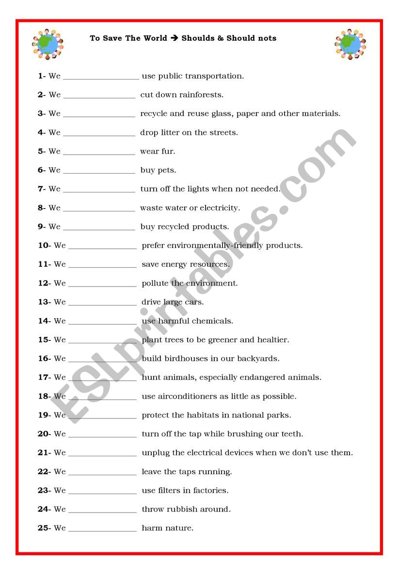 save the world worksheet