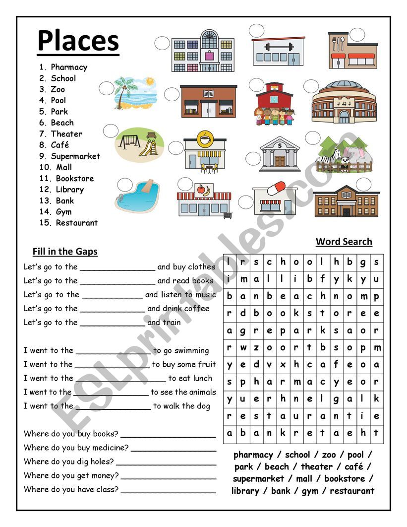 places in a city ......older worksheet