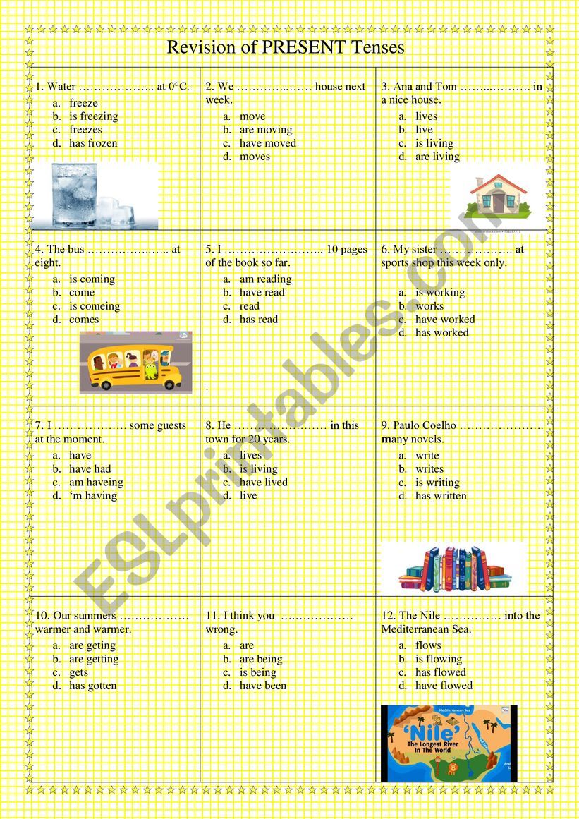 Revision of Present Tenses worksheet