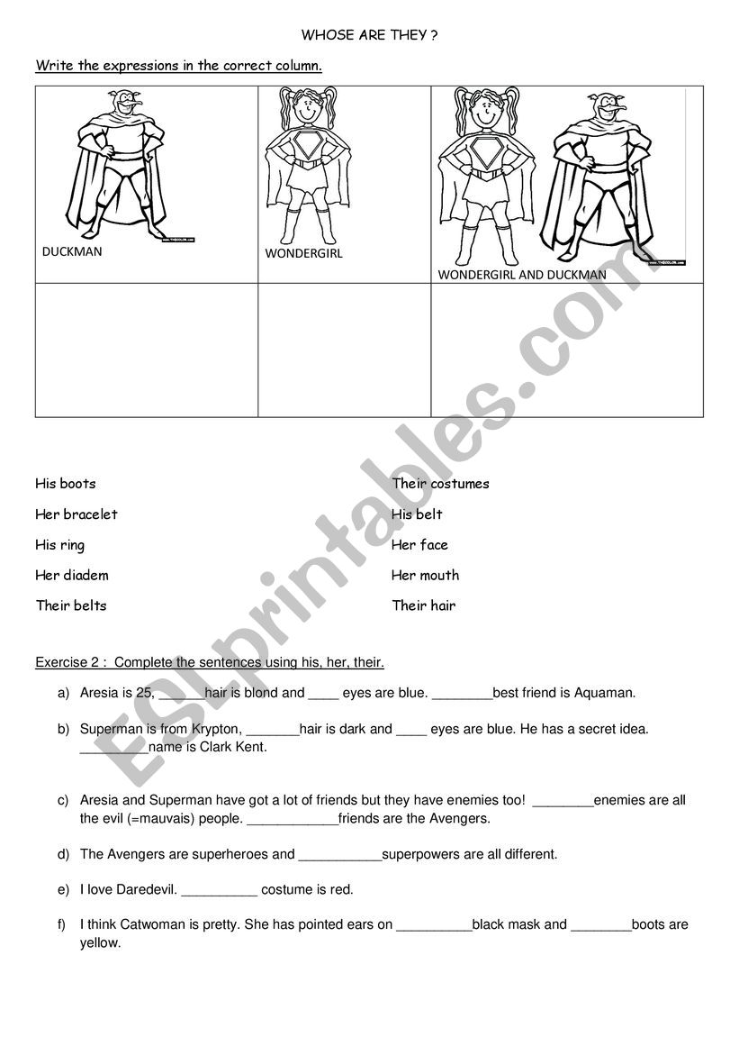 Whose are they? worksheet