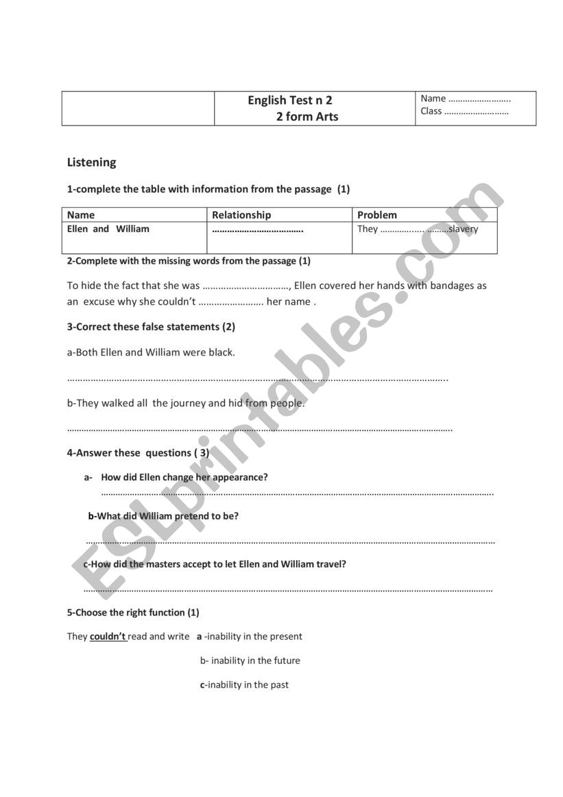 English Test n 2  worksheet