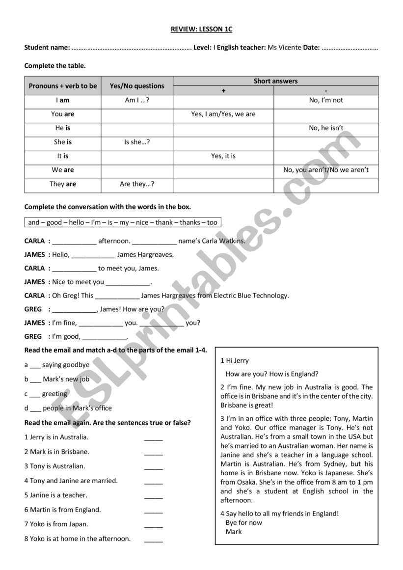 Yes/No questions  worksheet