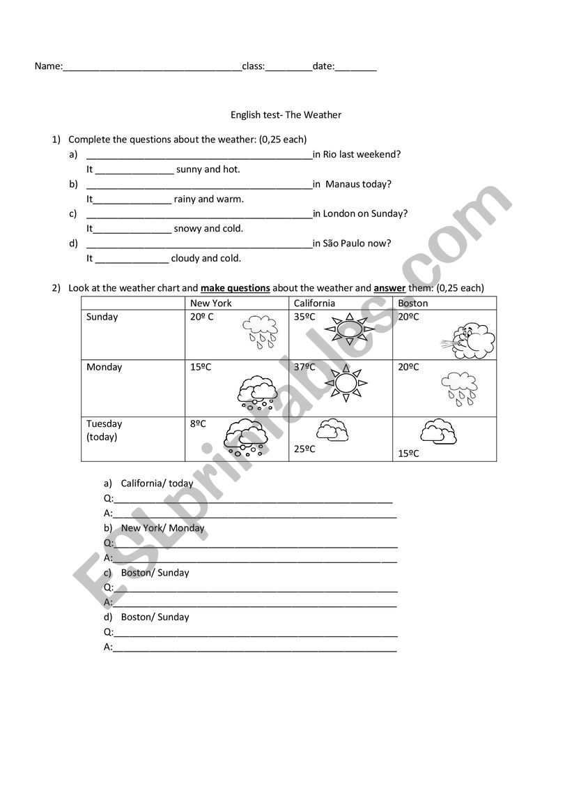The Weather test worksheet