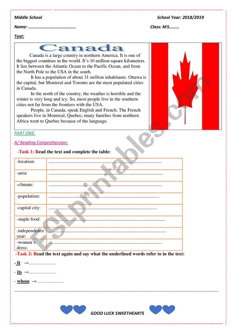 Canada  worksheet