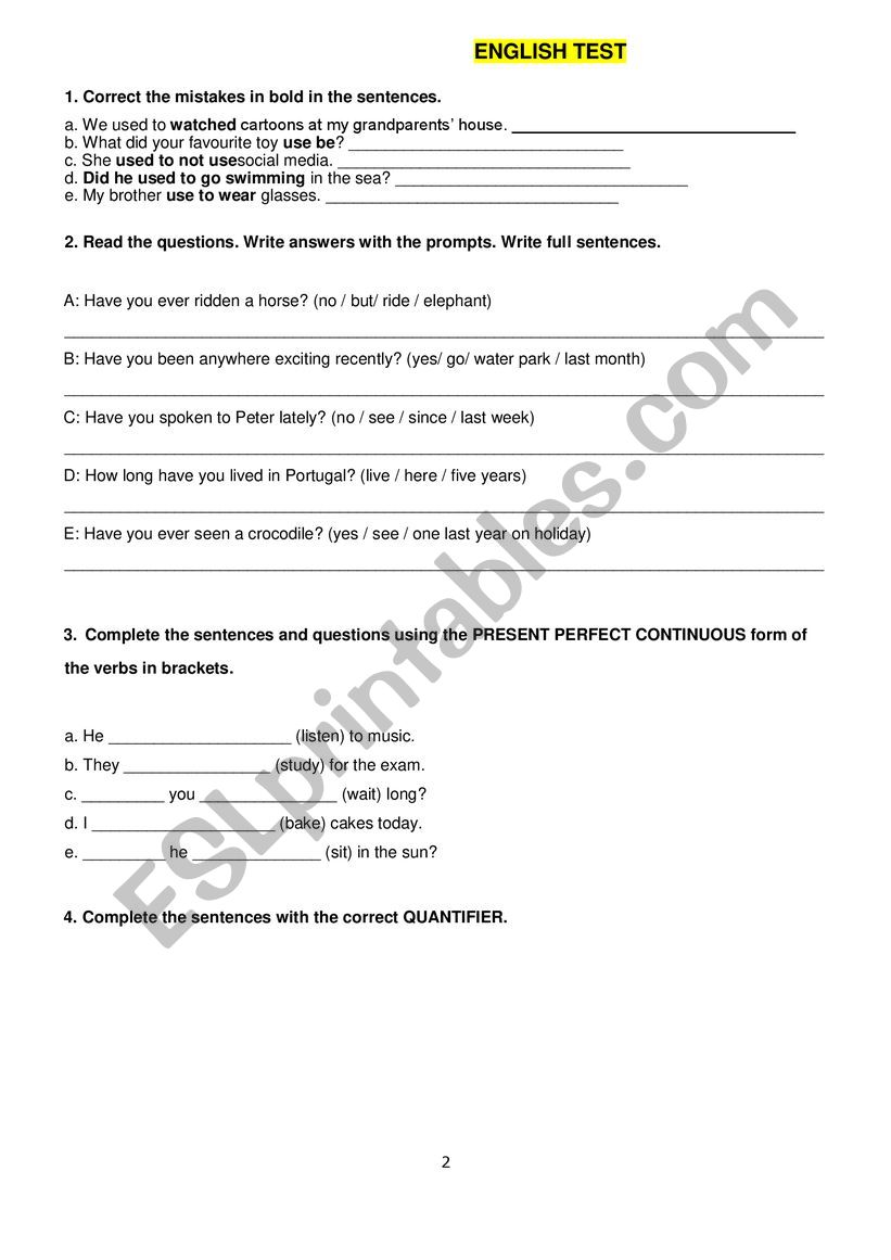 English Test worksheet