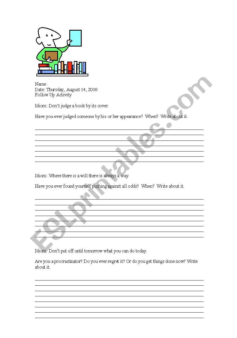 Idioms Follow Up Activity worksheet