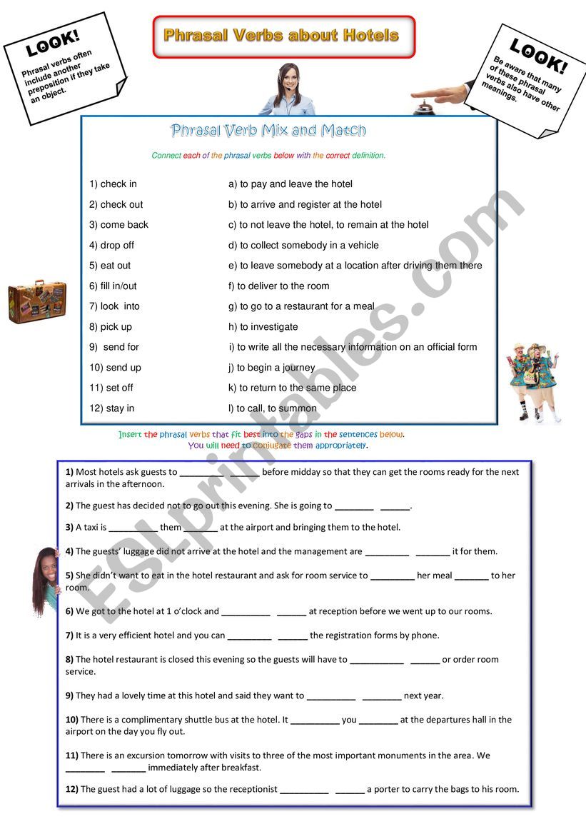 Phrasal Verbs for Hotels worksheet