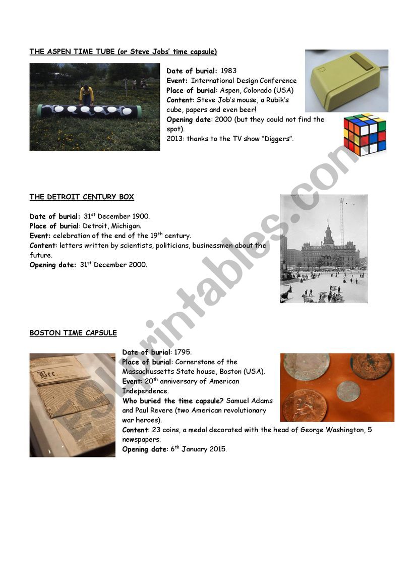 Famous time capsules worksheet