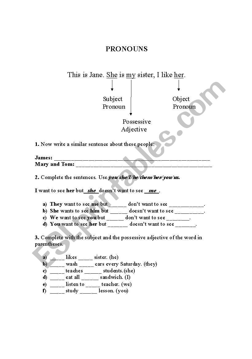 personal, possessive and object Pronouns 