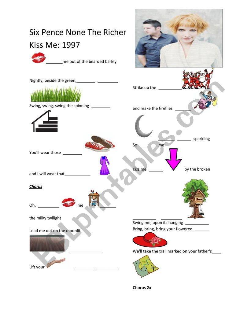 Kiss Me Fill in the Gaps worksheet