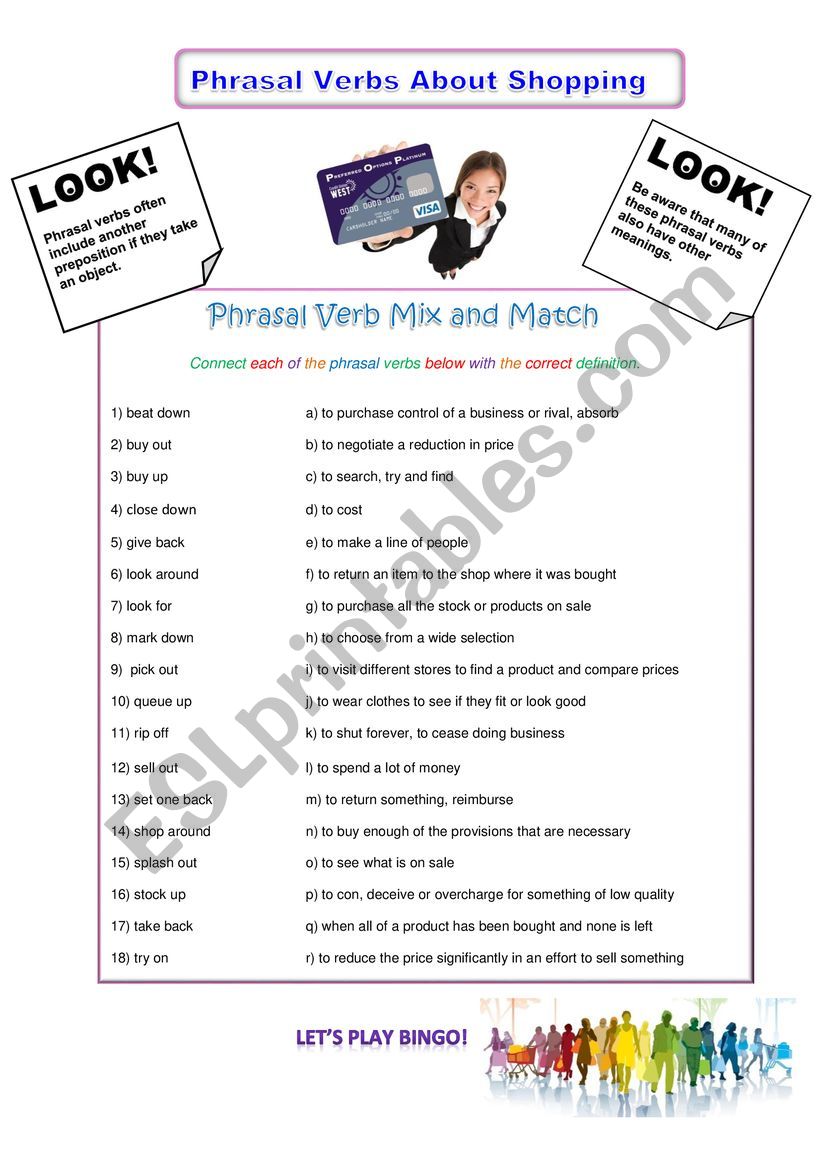 Phrasal Verbs for Shopping worksheet