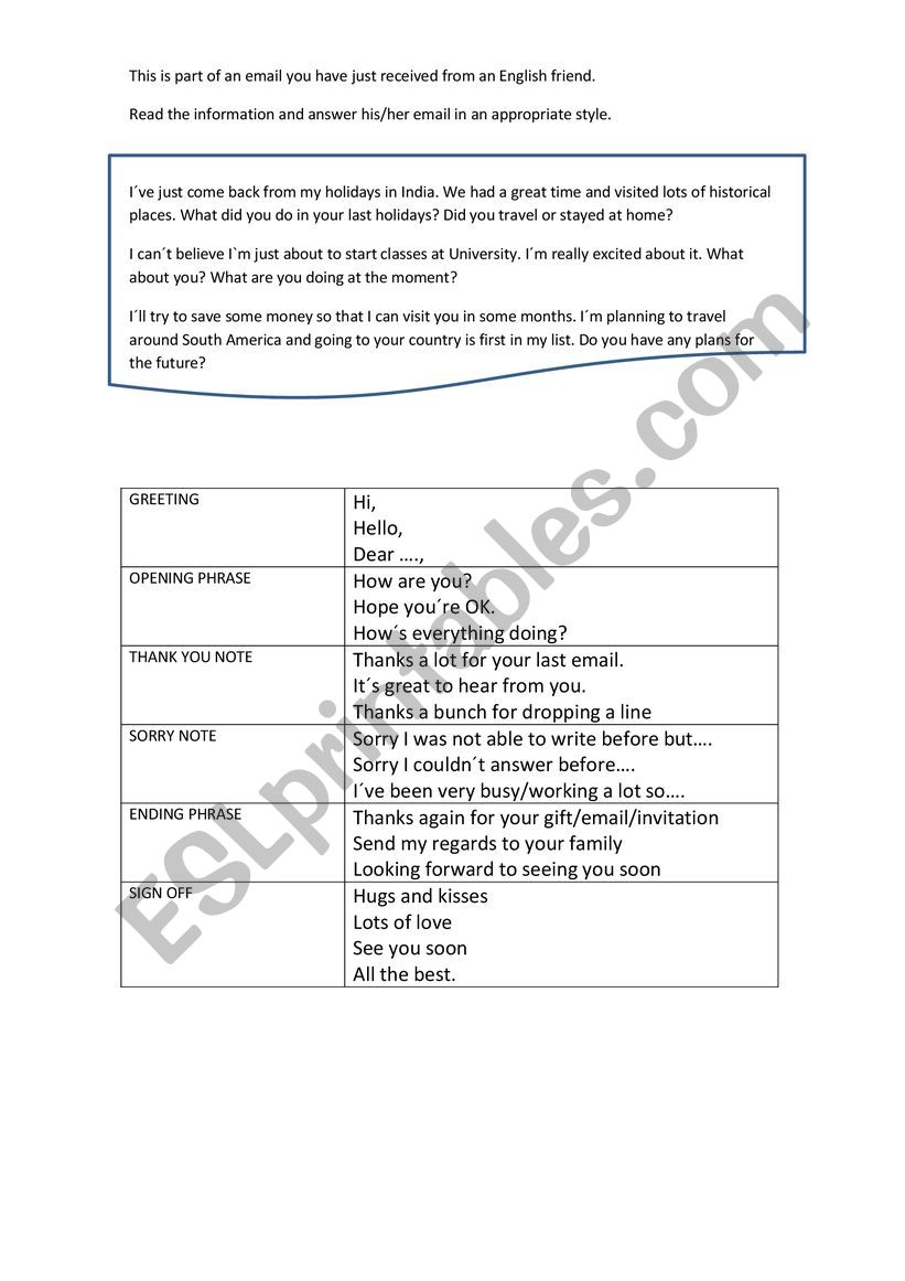 informal emails pre intermediate to intemediate