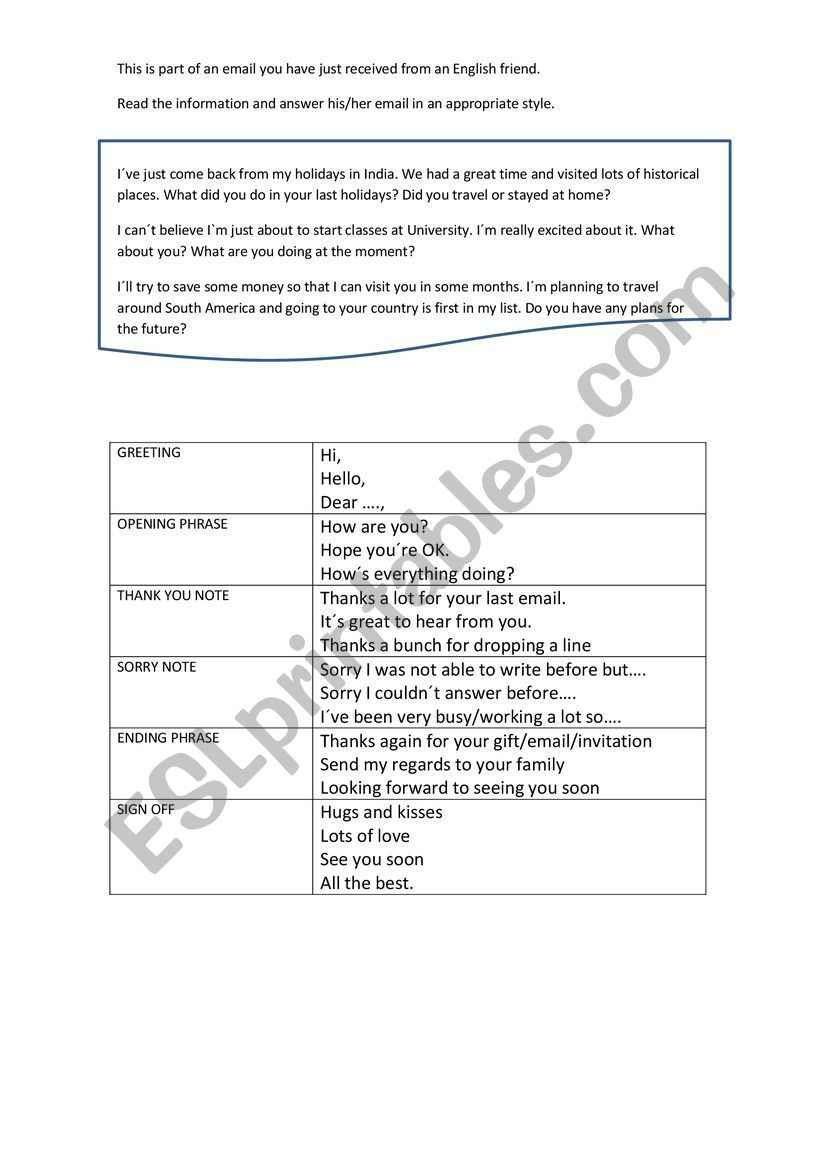  informal emails pre intermediate to intemediate