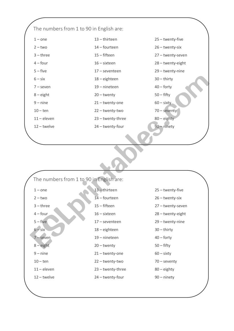 Numbers worksheet