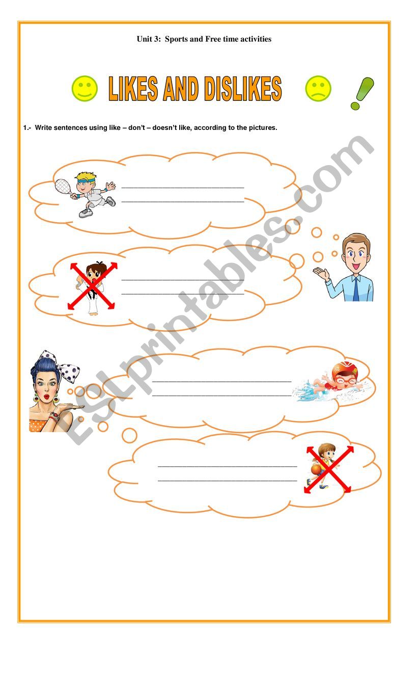likes and dislikes worksheet