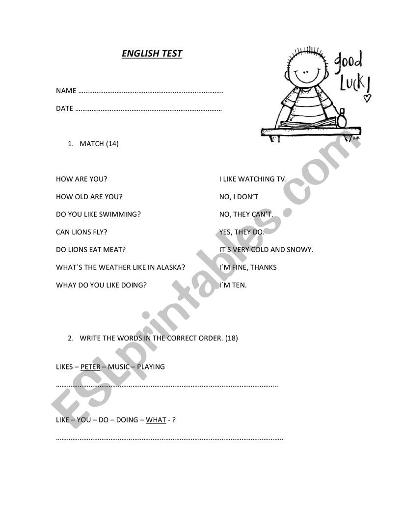 ELEMENTARY TEST REVISION worksheet