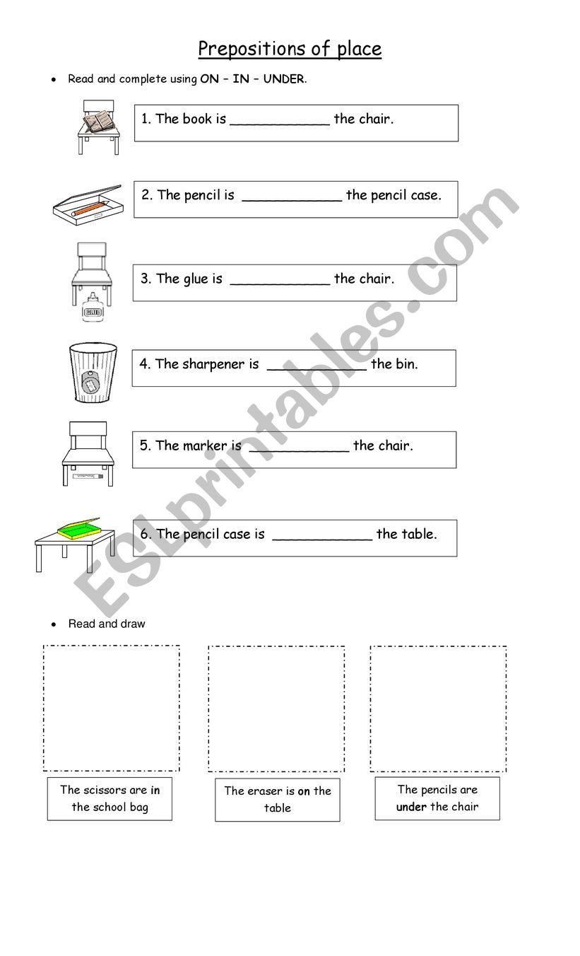 Prepositions of place worksheet