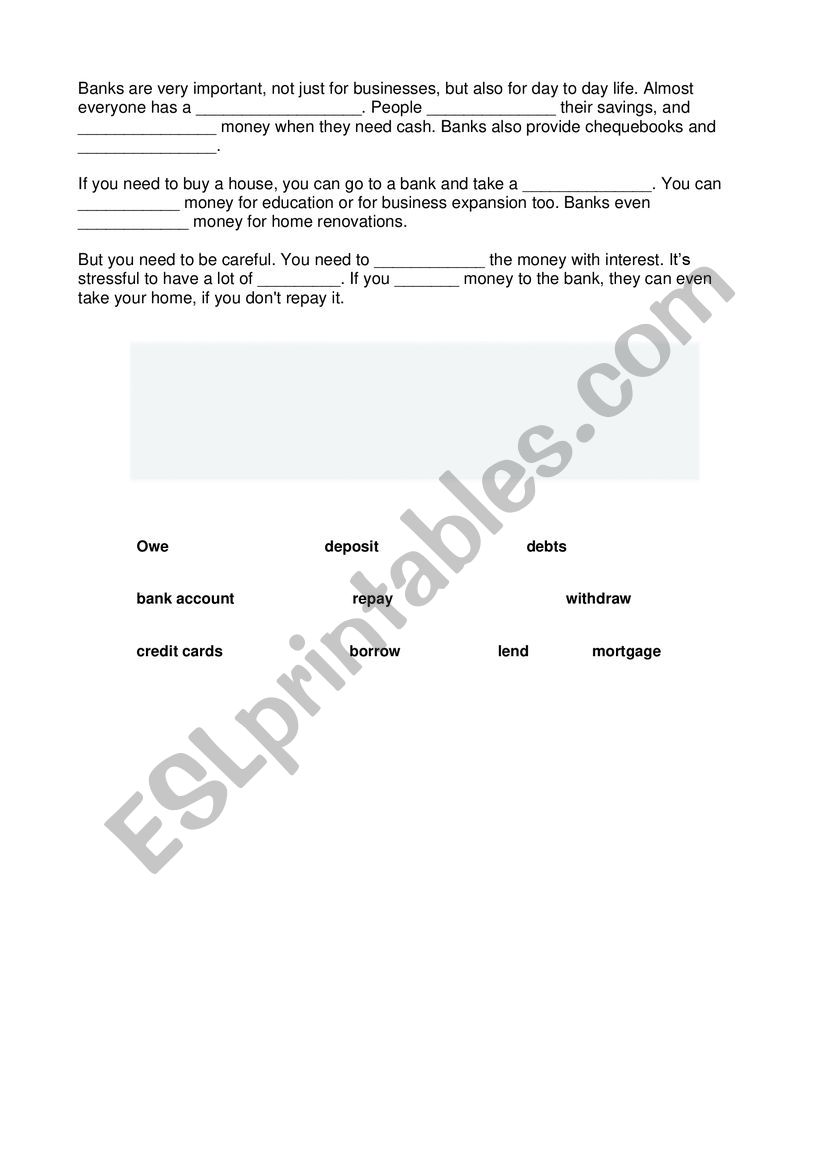 Banking and finance worksheet