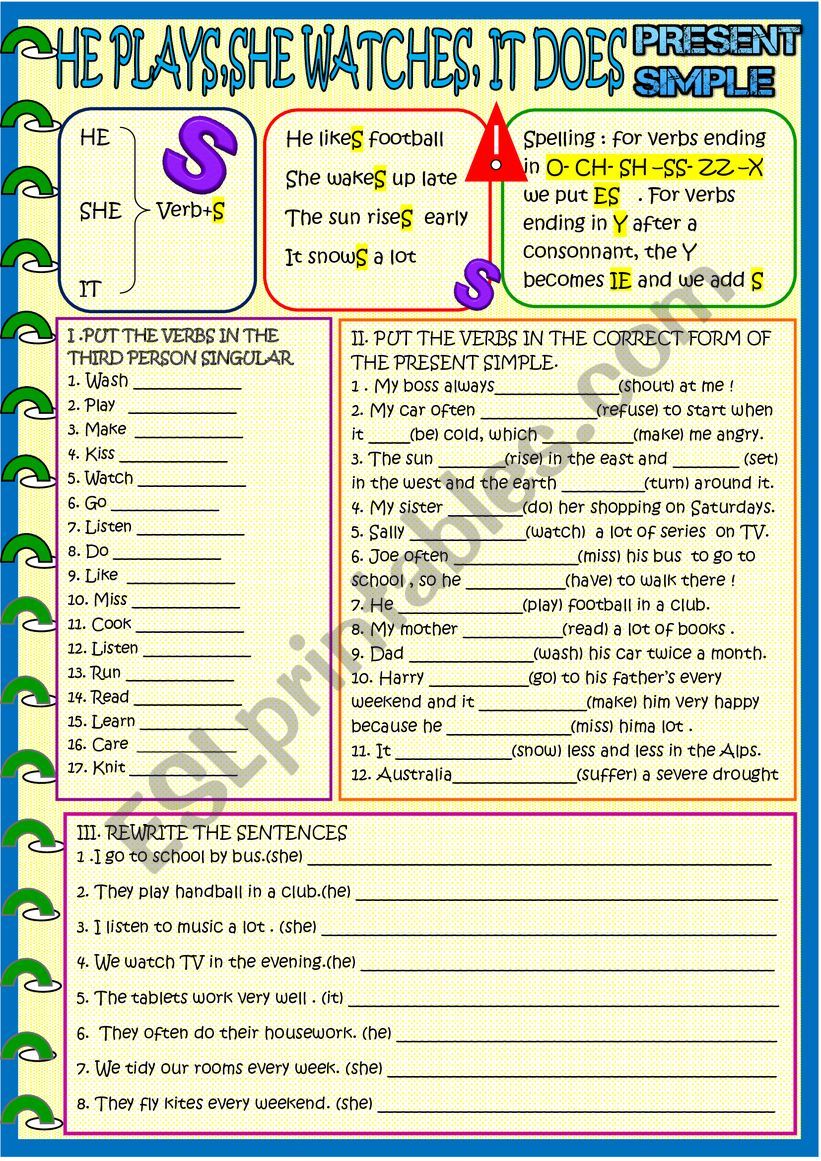 Present simple third person new practice