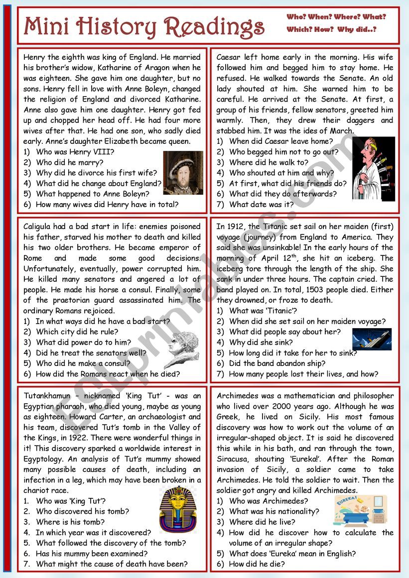 Mini readings: History worksheet