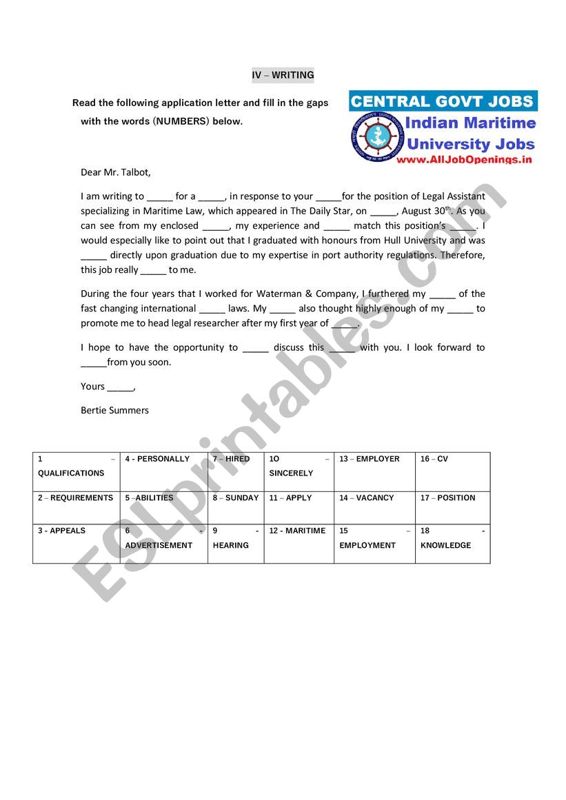 Writing - Applying for a Maritime position