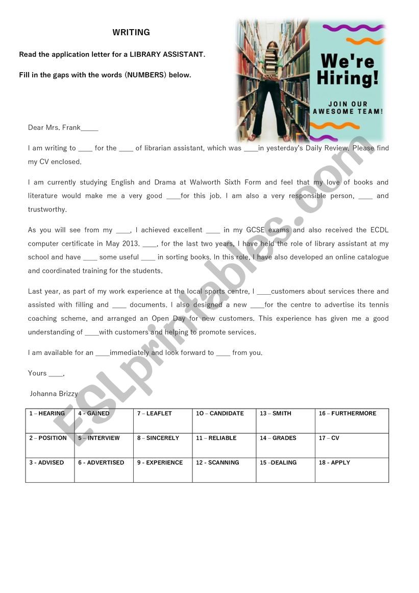 WRITING - APPLICATION LETTER_Library assistant
